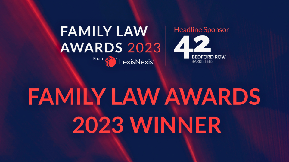 Family Law Awards 2023 - Winner logo (960x540 px). Awards by Lexis Nexis, headline sponsor - 42 Bedford Row
